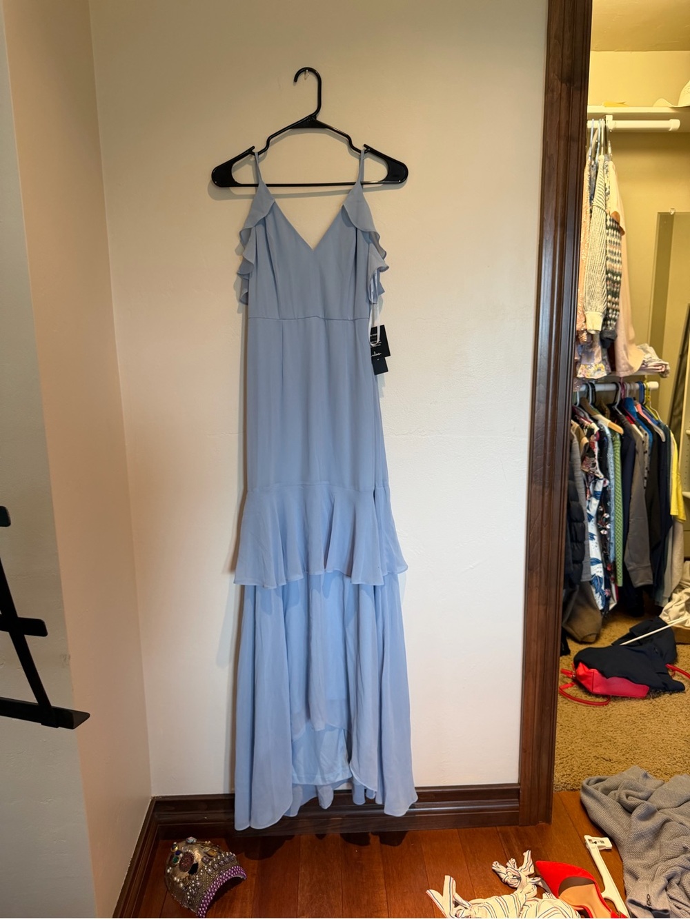 Lulu's Light Blue Ruffle Strap High-Low Maxi Dress